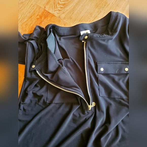 Anne Klein medium black 3/4 sleeve zip button top shirt blouse - Picture 9 of 10